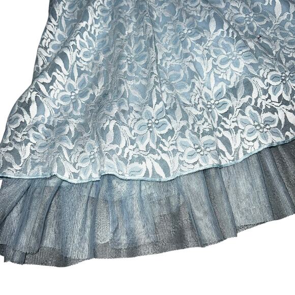 Disney Cinderella Lace Dress Baby Blue Floral Ruffle Flutter Sleeve Tulle Hem SM - Picture 6 of 9